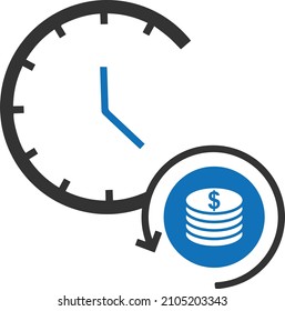 The time is money icon vector symbol blue version
