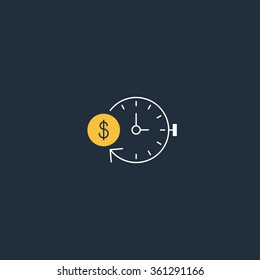 Time is money, investment return, fast loan, easy money, cash back concept, stock market, time management, interest rate, revenue increase, long term finance plan, instant payment, vector line icon