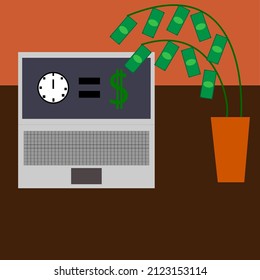 portátil de dinero de tiempo y árbol de dinero