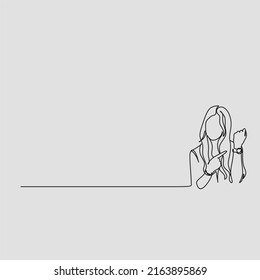Time is money line drawing, girl shows a wristwatch