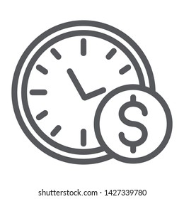 Time is money line icon, hour and finance, clock and dollar sign, vector graphics, a linear pattern on a white background, eps 10.