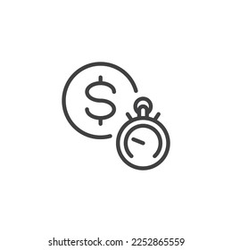 Time is money line icon. linear style sign for mobile concept and web design. Stopwatch with dollar coin outline vector icon. Symbol, logo illustration. Vector graphics