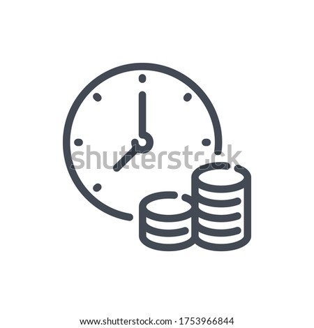 Time is money line icon. Time with Stack of Coins vector outline sign.