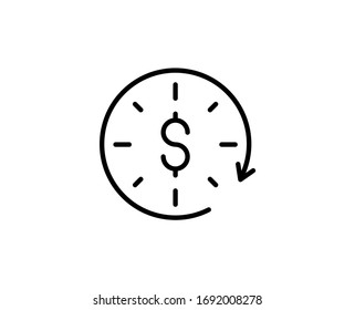 Icono de línea de dinero de tiempo. Símbolo vectorial en estilo plano y moderno sobre fondo blanco. el dinero canta para el diseño.