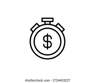 Icono de línea de dinero de tiempo. Símbolo vectorial en estilo plano y a la moda sobre fondo blanco. Canto web para diseño.