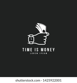 Time is money logo template. The combination of money and watches that symbolizes time is money