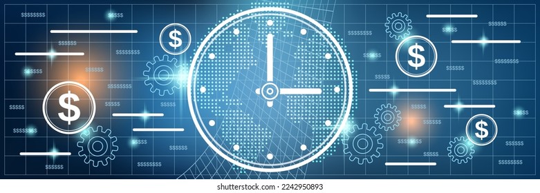 Time is money, management, business planning vector concept illustration. Web banner, header design template