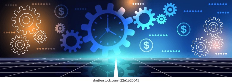 Time is money, management, business planning flat contour style vector concept illustration