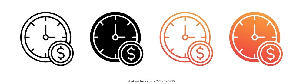 Time Is Money Multiple Style Icon Set Vector