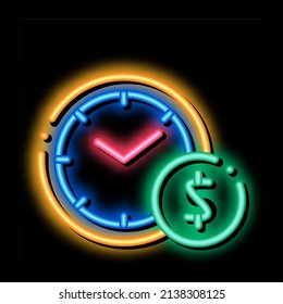 Time is Money neon light sign vector. Glowing bright icon Time is Money sign. transparent symbol illustration