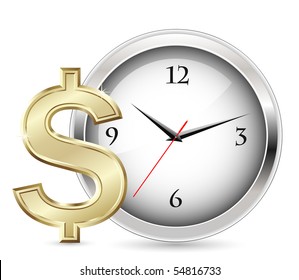 Time is money. Office Clock and Dollar Sign.