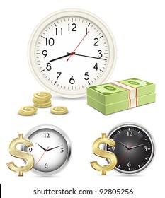 El tiempo es dinero. Office Clock y Dinero. Ilustración del vector