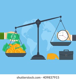 Time and money on scales, concept business people.