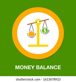 Time is money on scales icon. Money and time balance on scale. Weights with clock and money coin. Vector isolated sign