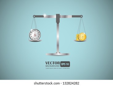time and money on scales / vector illustration