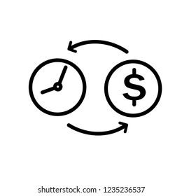 Time is money outline icon. linear style sign for mobile concept and web design. Dollar exchange with clock simple line vector icon