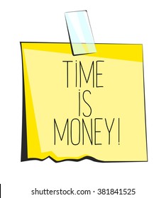 Time is money paper sticky note. Retro reminder sticker