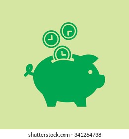 Time is money piggy bank icon.