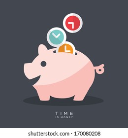 Time is Money Piggy Bank Vector Illustration