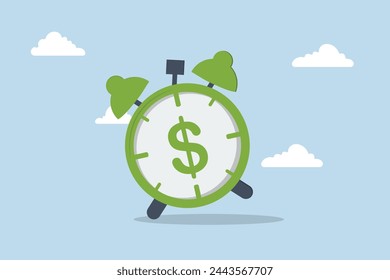 Time for money, ringing alarm clock with a dollar sign on the dial.