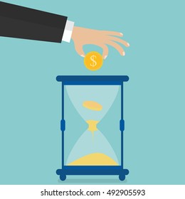 Time is money, savings and investments concept. Businessman with hourglass