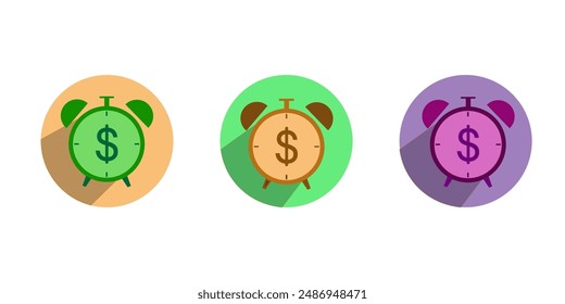 Time and money savings vector illustration, flat cartoon timer or alarm clock with lots of cash, financial waiting or transaction payment deadline, time save success