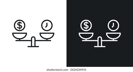 Time and Money Scale Icon Designed in a Line Style on White Background.