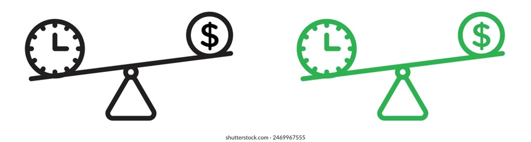Time and money scale icon line art vector