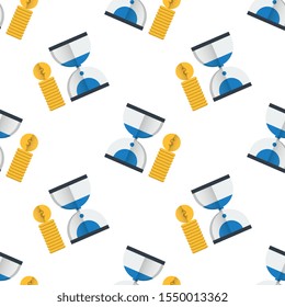 Time is money seamless pattern design, Repeat textile design. Fabric print.