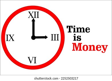 Time is Money with Simple Clock Design Templates Vector Art Element Card . 03 : 00 words of wisdom