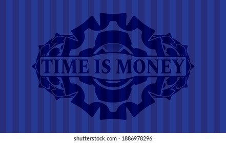El tiempo es el texto del dinero dentro del emblema realista de color azul. Barras de fondo elegante. Ilustración vectorial. 