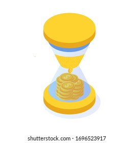 Icono de concepto de valor del tiempo y el dinero. Ilustración isométrica vectorial