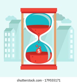 Time is money - vector concept in flat style, Sand watch and money icons