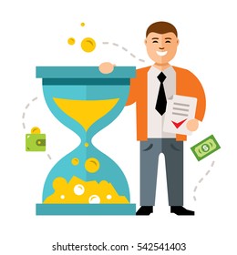 Time is money vector concept. Flat style colorful Cartoon illustration.