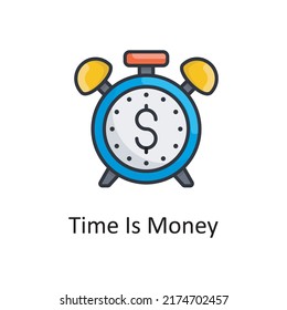 Zeit ist Geld, Vektorgrafik ausgefüllte Umriss-Design-Illustration. Symbol für Projektmanagement auf weißem Hintergrund EPS10-Datei