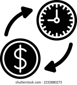 Zeit ist Geld, Vektorsymbol. Kann für Druck-, Mobil- und Web-Anwendungen verwendet werden.