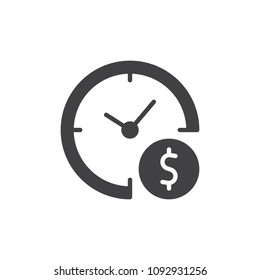 Time is money vector icon. filled flat sign for mobile concept and web design. Clock and dollar simple solid icon. Symbol, logo illustration. Pixel perfect vector graphics