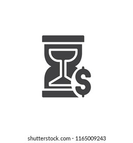 Time is money vector icon. filled flat sign for mobile concept and web design. Hourglass and dollar simple solid icon. Symbol, logo illustration. Pixel perfect vector graphics