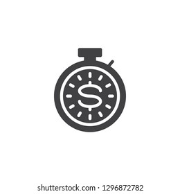 Time is money vector icon. filled flat sign for mobile concept and web design. Stopwatch with dollar simple solid icon. Symbol, logo illustration. Pixel perfect vector graphics