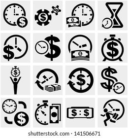 Time Is A Money Vector Icons Set On Gray.