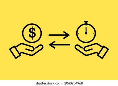 Zeit ist Geld Vektor Icon.Zeit ist Geld-Konzept, Vektorgrafik.Handgezeichnete Illustration der Zeit ist Geld mit Wecker-Uhr.