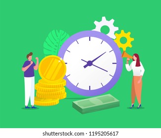 Time is money vector illustration concept, with cartoon character, can use for, landing page, template, ui, web, mobile app, poster, banner, flyer