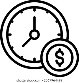 Time Is Money Vector Lineal Icon On White Background.