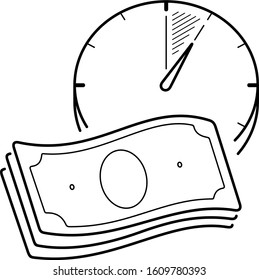 Time is money. Vector outline icon.