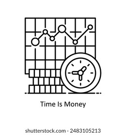 Time Is Money vector  outline icon style illustration. Symbol on White background EPS 10 File