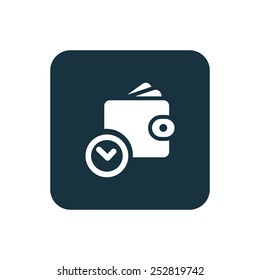 time is money, wallet with watch icon Rounded squares button, on white background 