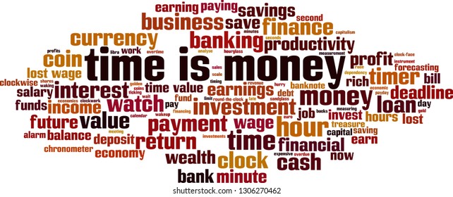 Time is money word cloud concept. Vector illustration