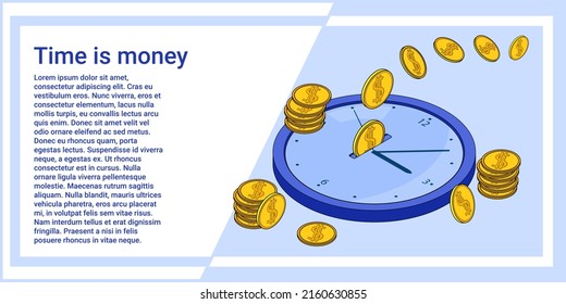 Time is money.Cash payments and financial control.An illustration in the style of the landing page is blue.