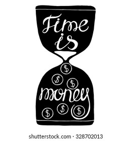 Time is money-handdrawn typography design element. Vector lettering.
