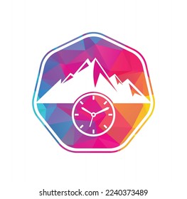 Diseño del icono del logotipo de la montaña del tiempo. Ilustración de la plantilla del logotipo del tiempo de aventura.